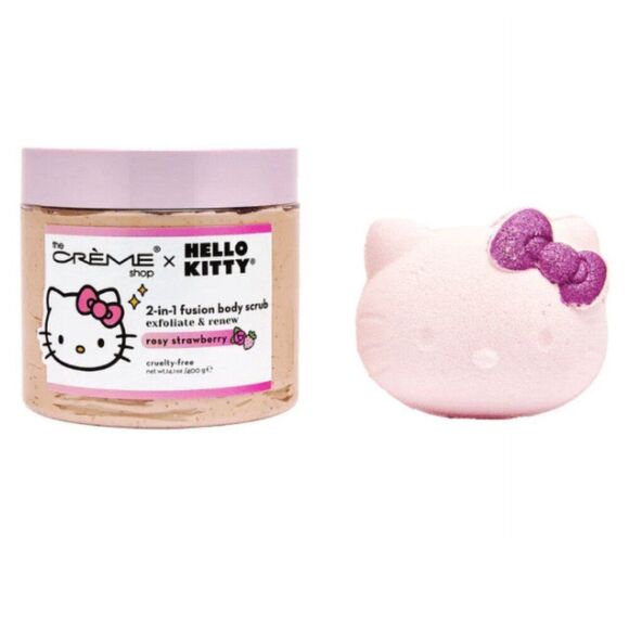 ✨NWT✨The Crème x Hello Kitty 3D Bath Bomb & Sugar Body Scrub Set - Picture 1 of 6